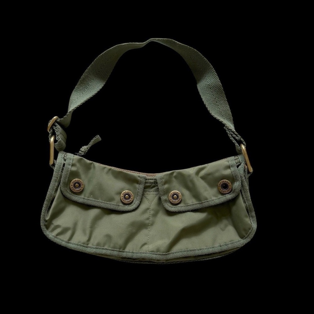 Y2K Gap Jeans Olive Green Nylon Baguette Shoulder Bag Cargo Pockets Y2K Utility